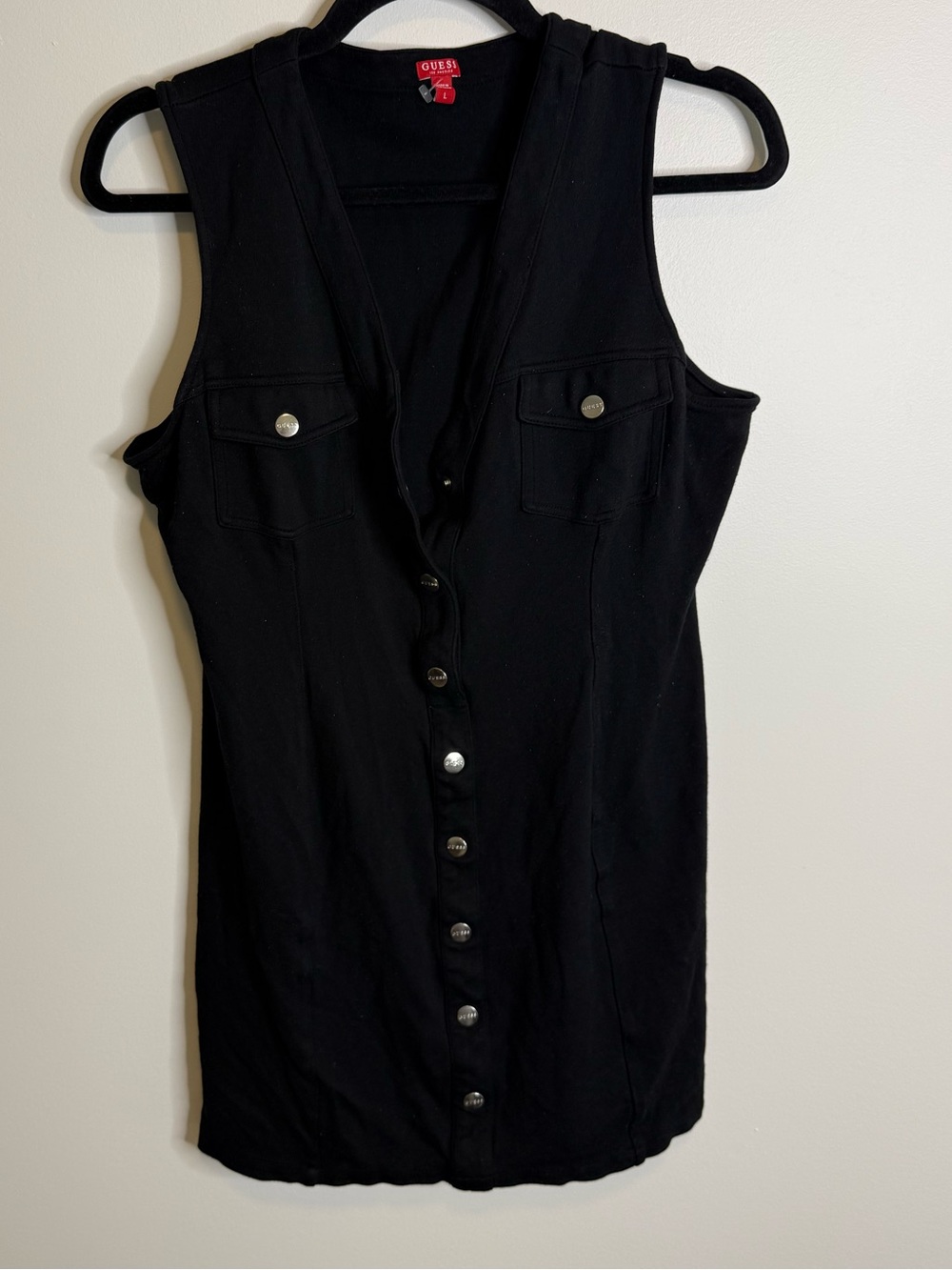 Guess Black Sleeveless Button-Front Mini Dress size large